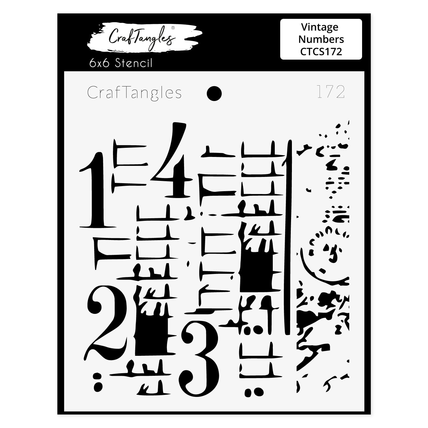 CrafTangles Art and Craft Stencil  Vintage Numbers, 6x6 inch, Reusable, Used for DIY Painting on Canvas, Fabric, Cloth, Paper, 