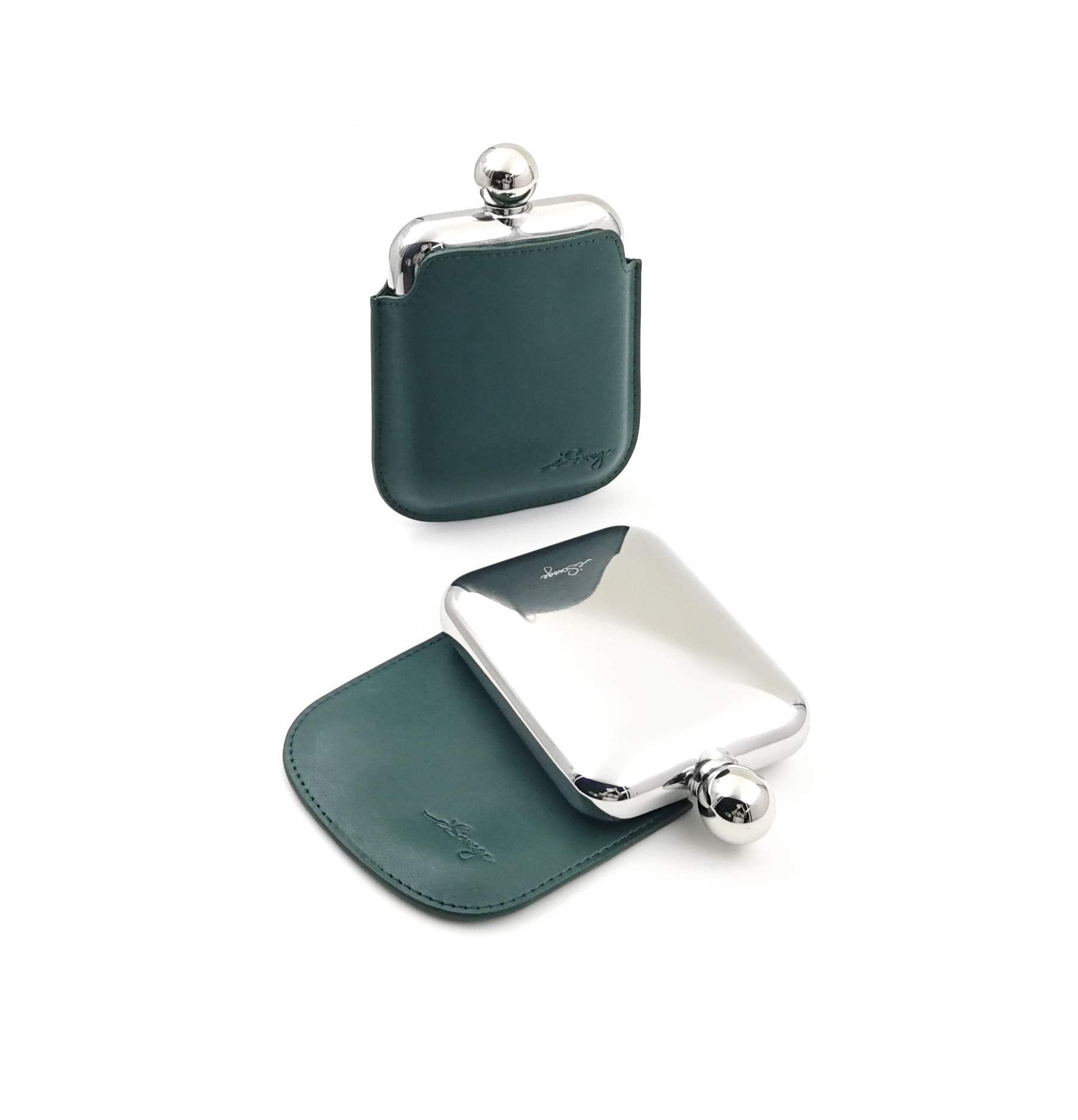 Isavage 6Oz Popular Rectangle Hip Flask With A Detachable Dark Green Leather Pouch-Ym607-4