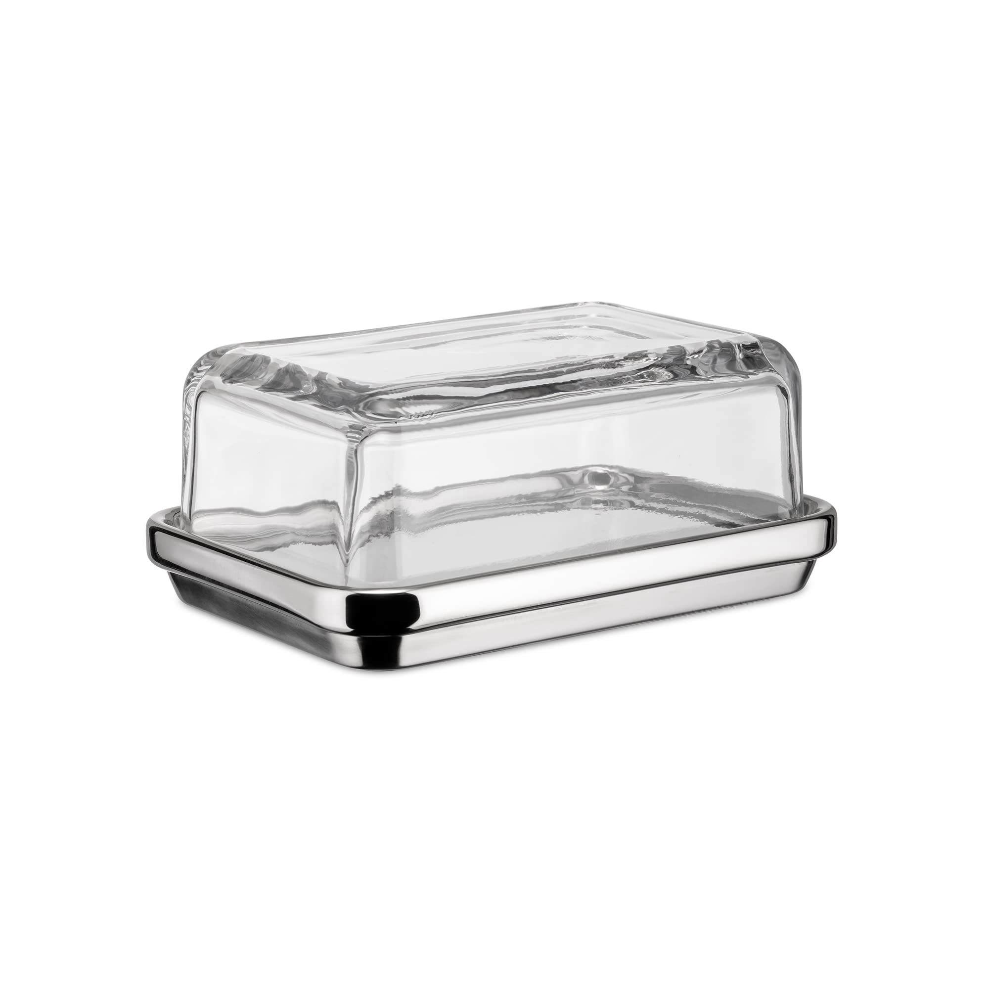Alessi Es03-Design Butter Dish With Lid Glass, Mirror Polished, Steel
