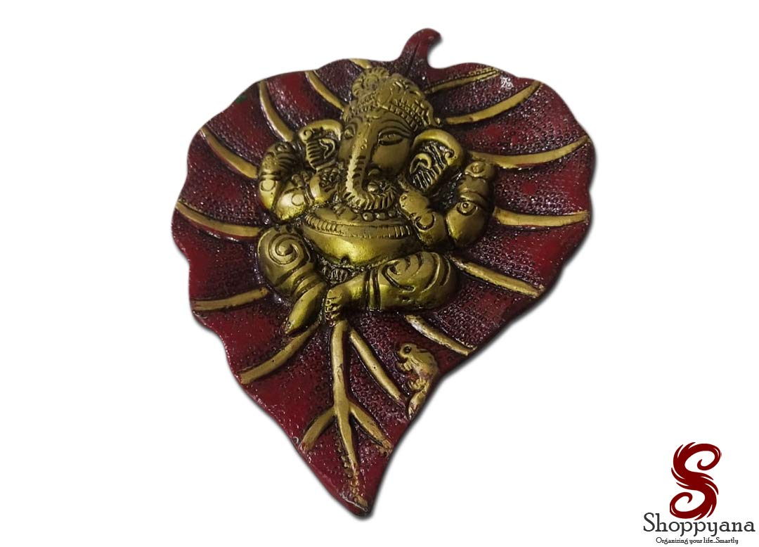 Shoppyana Metal Patta Ganesh Figurine Wall Hanging Showpiece (Red, Multicolour)