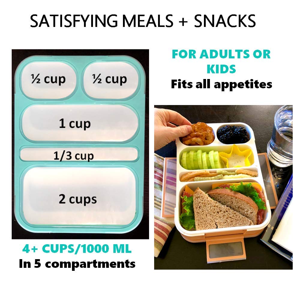 Kinsho Bento-Box For Adults Or Kids, Lunch-Boxes Portion Control Container For Women Men Girls Boys | Leakproof Snack Containers