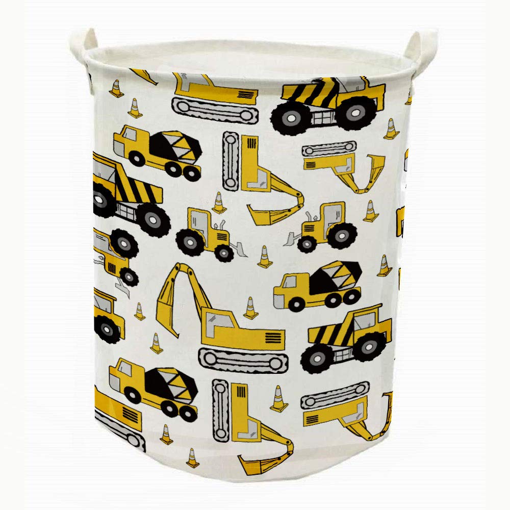 Runtoo 19.7 Large Sized Laundry Hamper Waterproof Foldable Canvas Construction Transports Theme Bucket Clothing Laundry Basket w