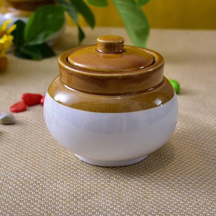 Shriyam Crafts Ceramic Handmade Pickle Jar Set With Lid, Dining Table Pickles Containers And An Ideal Gift For Family (Lota Jar 