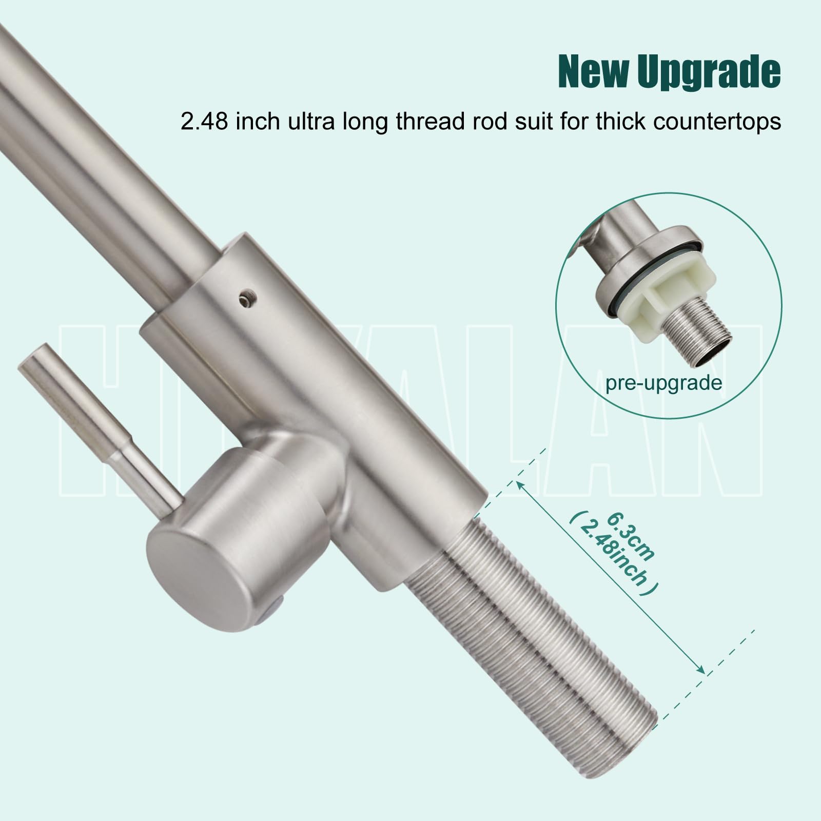 Cold Only Water Kitchen Faucet Brushed Nickel Heyalan Single Lever Handle 304 Stainless Steel Commercial Bar Tap Decked Mounted 360 Degree Swivel Spout Longer Thread Pipe
