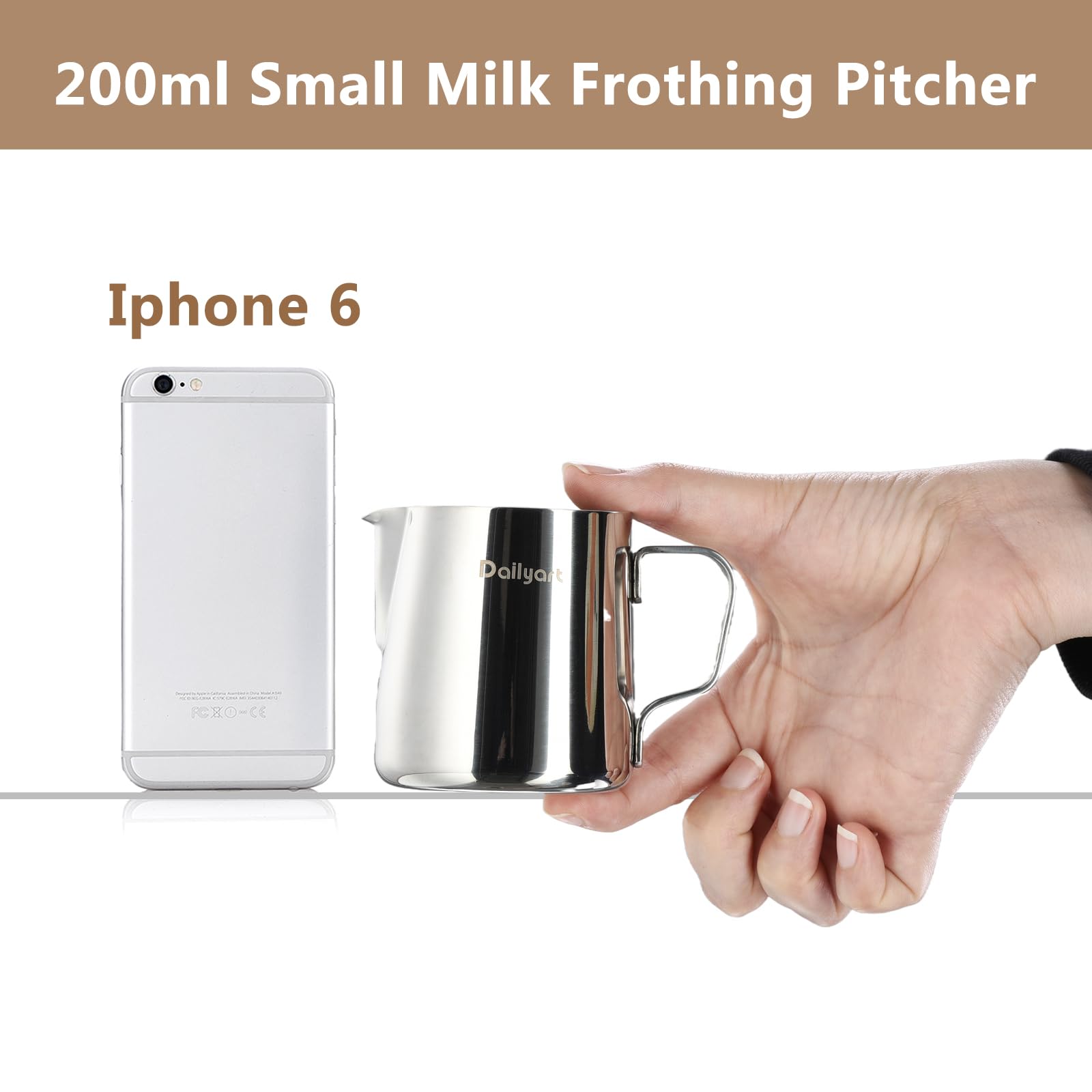 Milk Frothing Pitcher, Dailyart 6.8Oz/200Ml Milk Frother Cup 304 Stainless Steel Steaming Pitcher With Internal Scale, Espresso