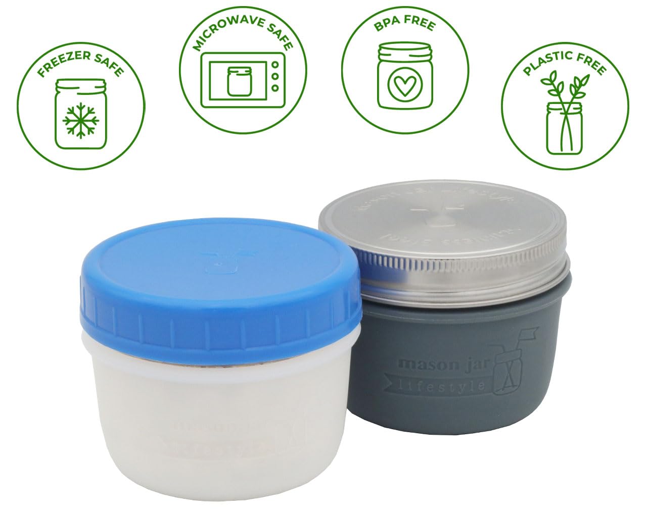Wide Mouth Half Pint 8Oz Silicone Sleeves/Jackets For Protecting Kerr Jars By Mason Jar Lifestyle (Frost, 2 Pack)