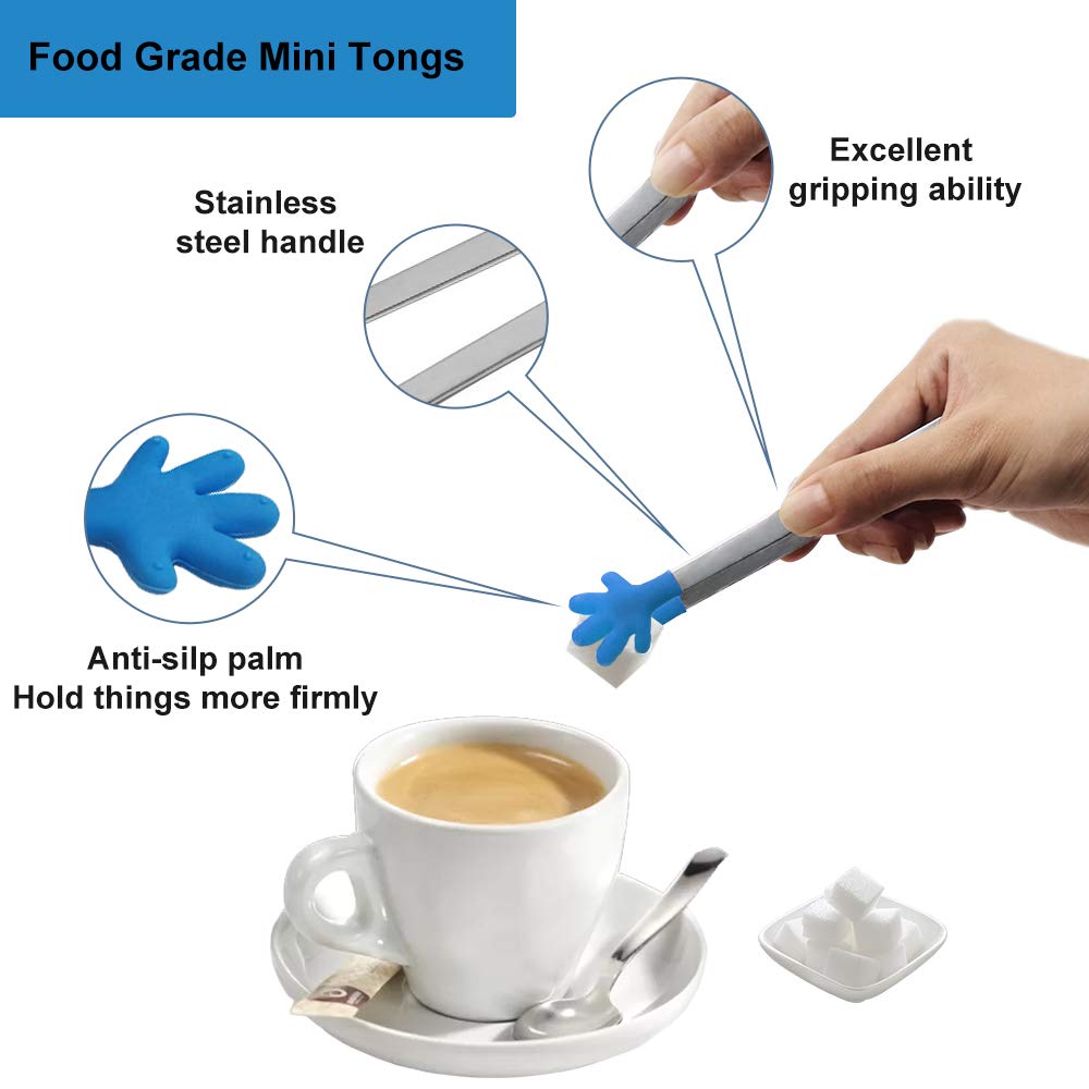 8Pcs Silicone Mini Tongs, 5Inch Hand Shape Food Tongs, Colourful Small Kids Tongs For Serving Food, Ice Cube, Fruits, Sugar, Bar