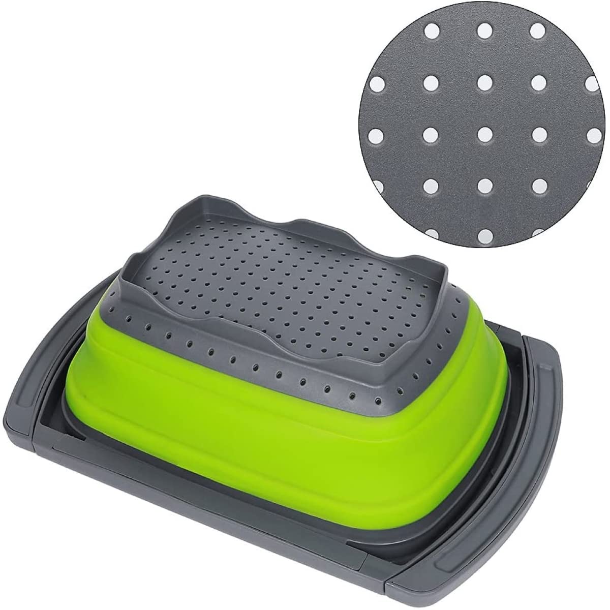 Collapsible Colander, Green Food Strainer Over The Sink Colanders Strainers With Extendable Handles, 6-Quart, Dishwasher-Safe Ki