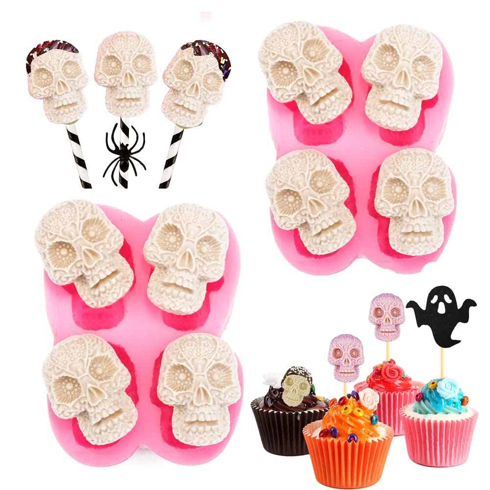 Cestony Halloween 2Pcs 4 Cavity Skull Chocolate Silicone Molds For Diy Cake Fondant Biscuit Cookies Soap Sugar Pudding Chocolate