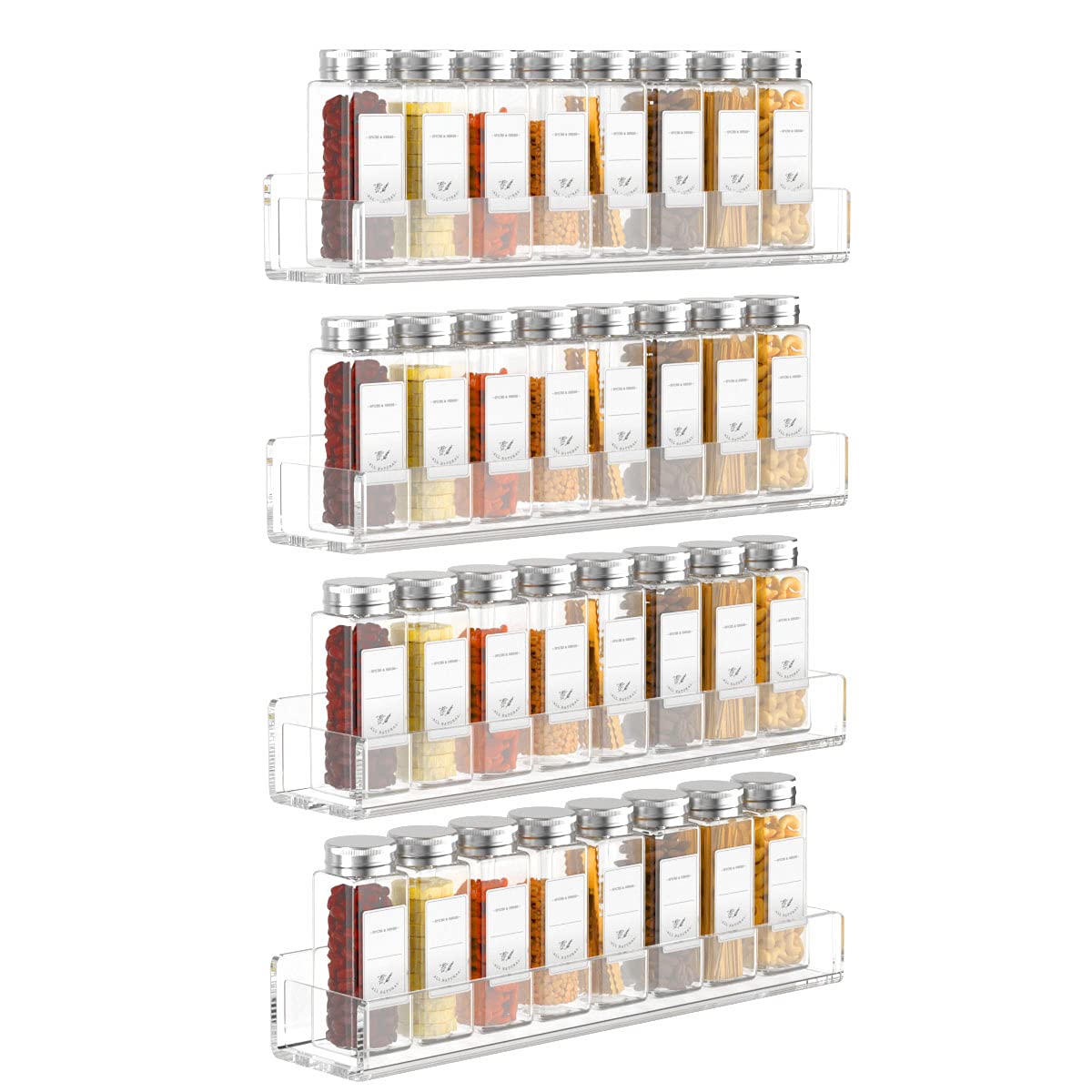 FEMELI Acrylic Spice Rack Wall Mount 15 Inch, 4 Packs Of Hanging Spice Rack Shelf for Cabinets Cupboard Or Pantry Door, Wall Spi