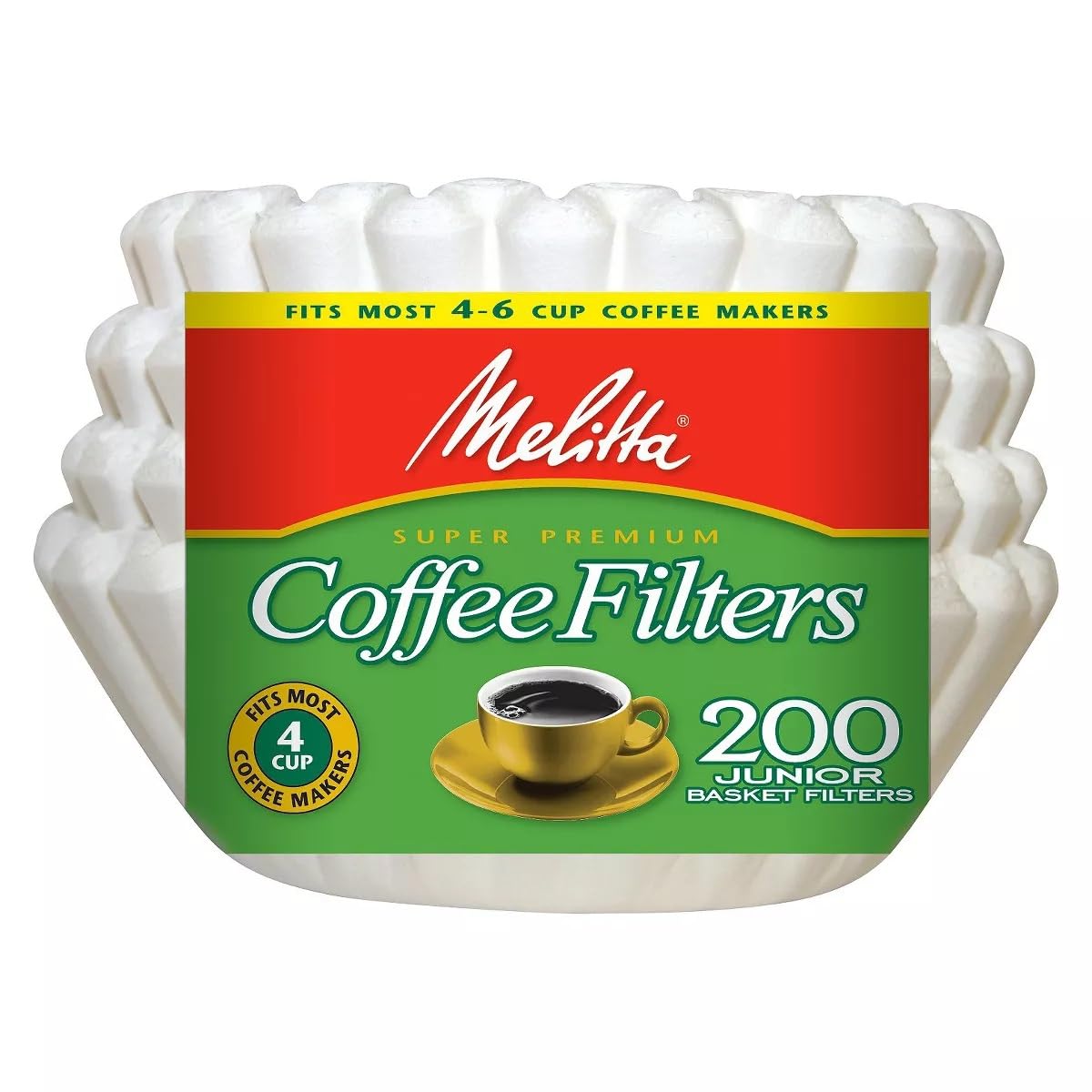 Melitta Junior Basket Coffee Filters 200-Count, White, 4-6 Cups (Pack Of 3)