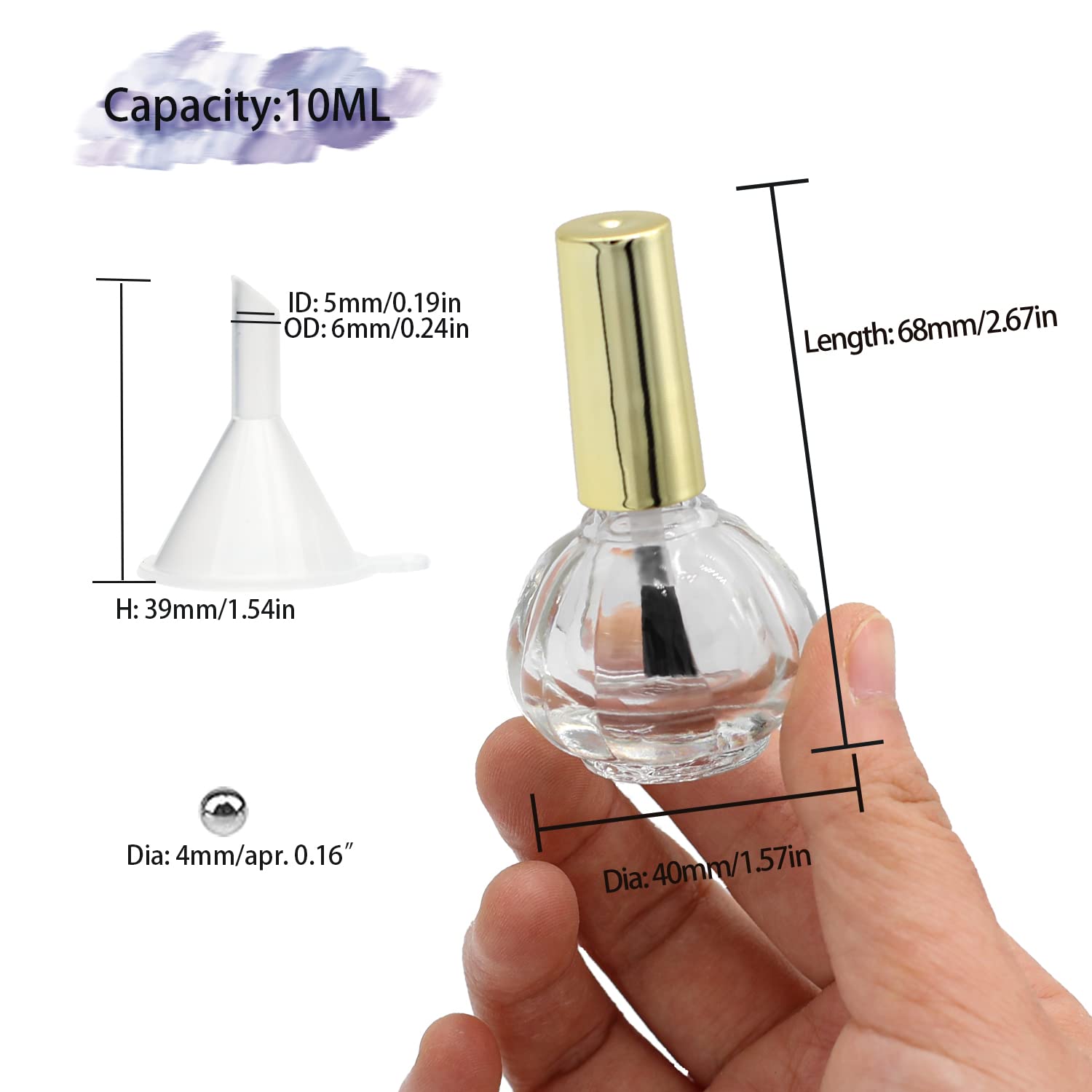 Agidea Empty Nail Polish Bottles Gold Top, 6Pcs 10Ml Empty Glass Fingernail Polish Bottles, Pumpkin Shape Refillable Clear Bottl