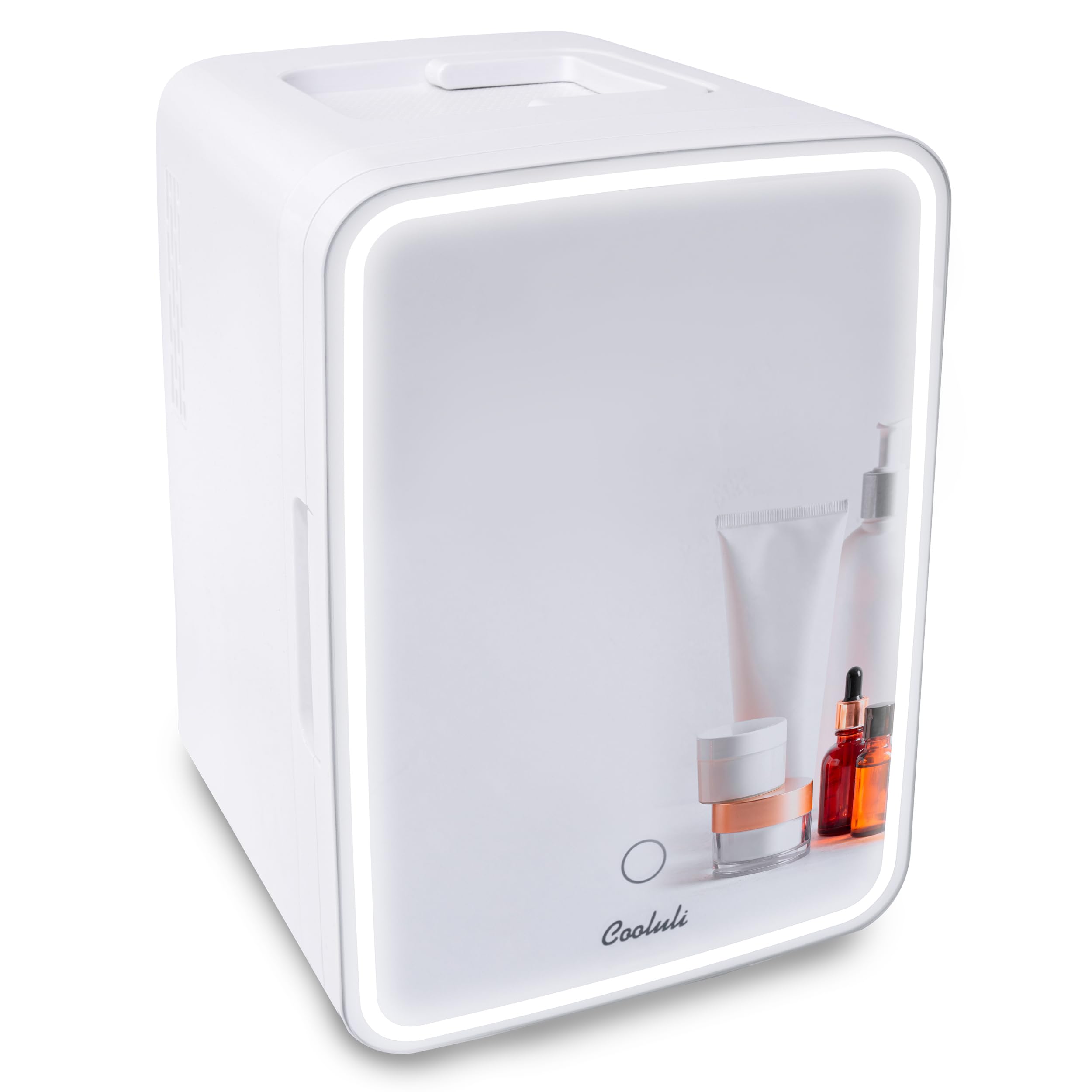 Cooluli Glow 10L Mini Skincare Fridge with Mirror & LED Light - Small Refrigerator for Skin Care, Makeup, Beauty, Cosmetics, Foo