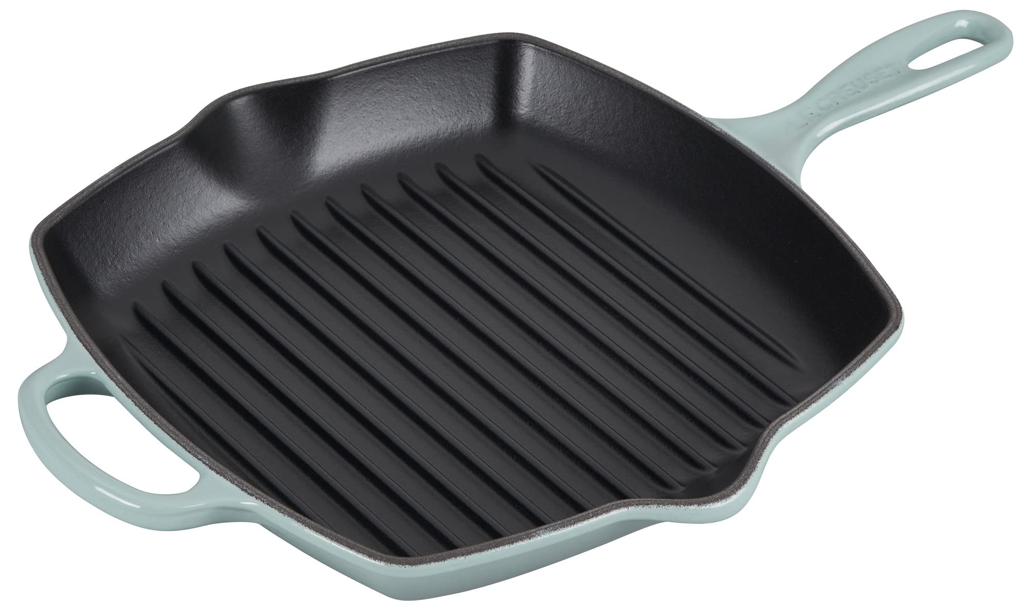 Le Creuset Cast Iron Signature Square Skillet Grill, 10.25, Sea Salt