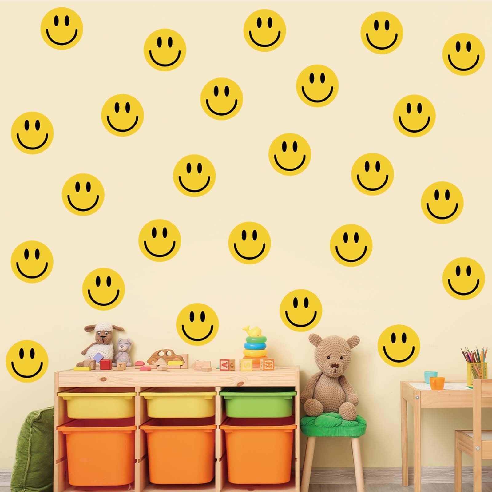 Jarthenaamcs 9 Sheets Preppy Smile Wall Stickers Yellow Happy Face Pvc Decorative Wall Decals Mural Vinyl Self-Adhesive Wall Dec