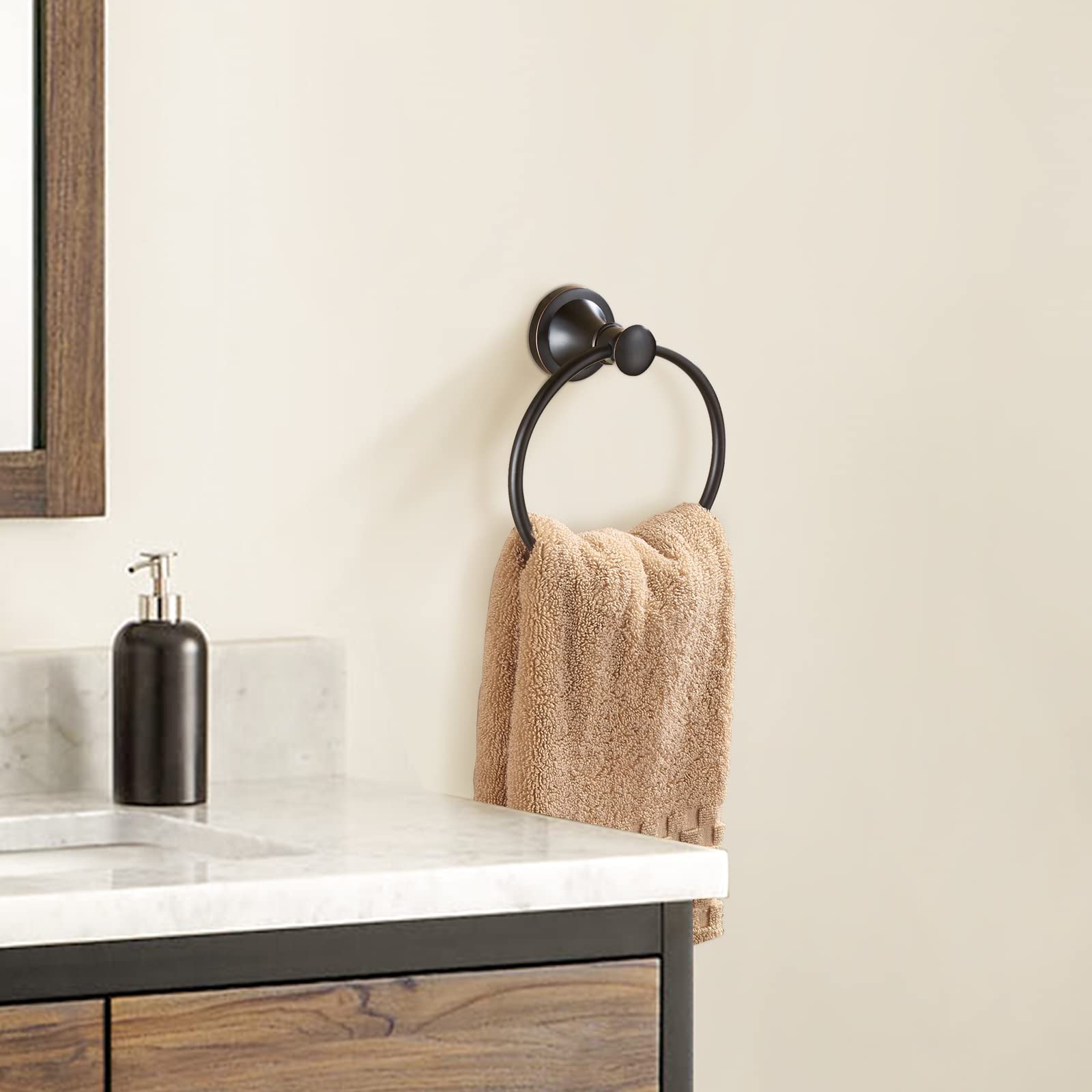 Wolibeer Bronze Towel Ring, Oil Rubbed Hand Towel Holder Rustic Bathroom Towel Hanger Sus 304 Stainless Steel Towel Rack Wall Mo
