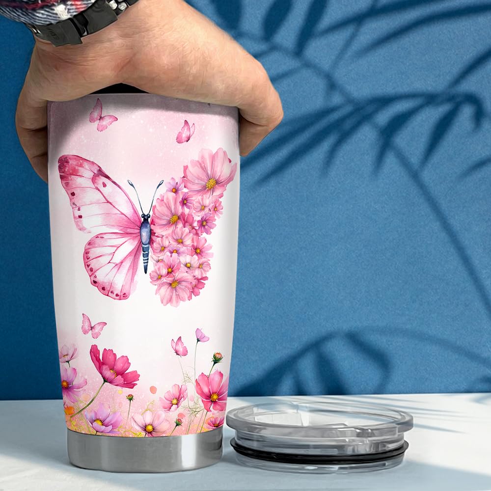 SANDJEST Butterfly Tumbler 20oz Butterfly Gifts for Women Girl Teen Stainless Steel Insulated Tumblers Coffee Travel Cup Mug Gif