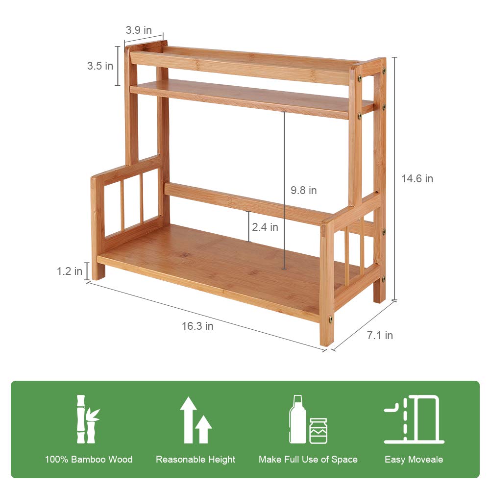 COOGOU Kitchen Countertop Organizer Bamboo Spice Rack - Coffee Station Organizer Countertop Shelf 2 Tier Storage Stand, Vintage