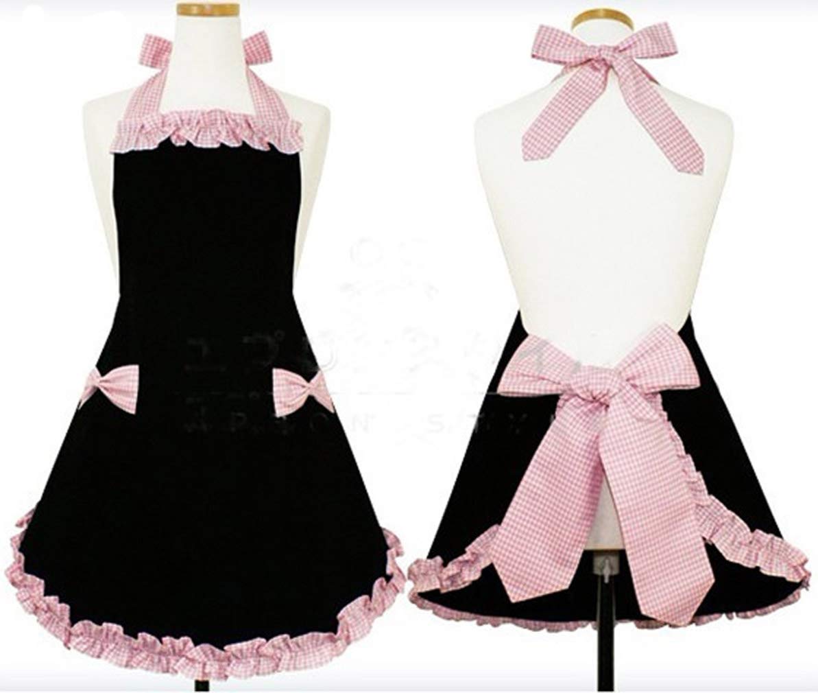 Hyzrz Cute Fashion Aprons For Women Girls Waitress Cooking Restaurant Kitchen Home Cooking Chef Bib Apron Dress Gift (Black)