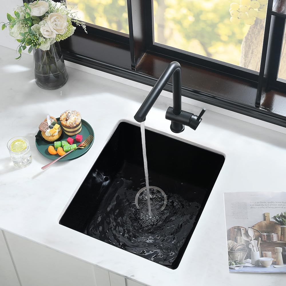 17 Inch Bar Sink Undermount Black-Ianomla 17X17 Undermount Bar Sink Bar Prep Sink Black Quartz Sink Wet Bar Single Bowl Kitchen