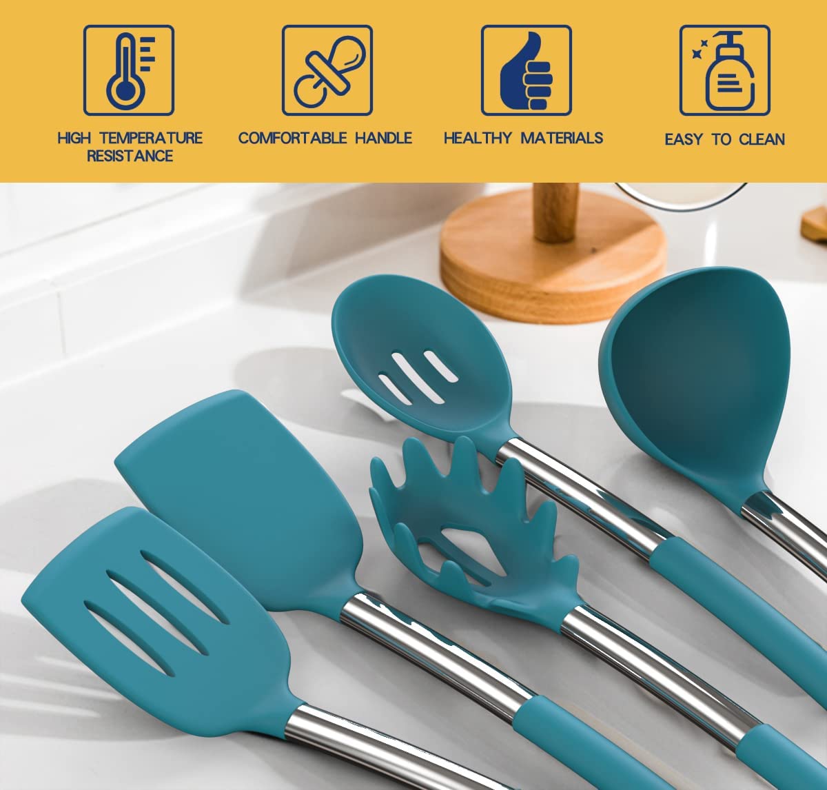 Silicone Cooking Utensil Set, Fungun Non-Stick Kitchen 24 Pcs Cookware, Heat Resistant , Silicone Kitchen Tools Gift With Stainl