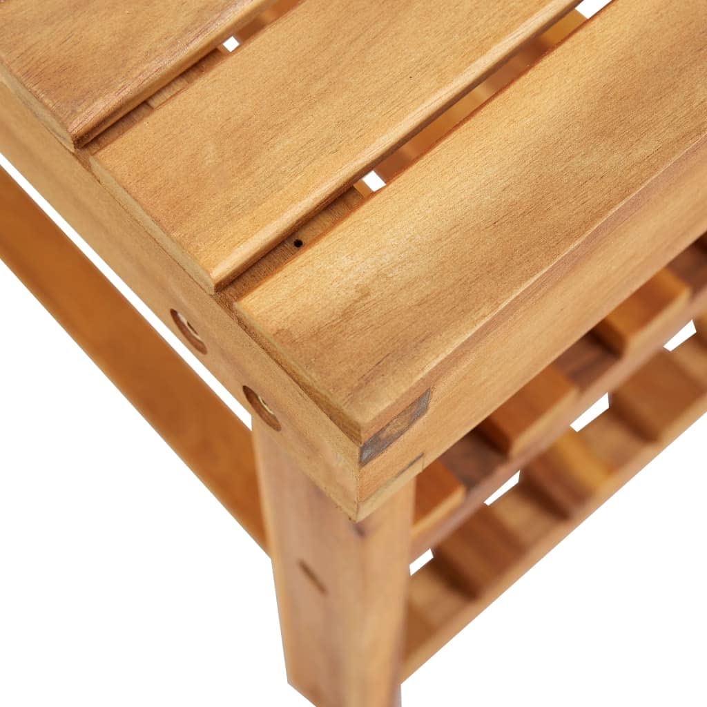 Vidaxl Compact Shoe Rack/Bench, Solid Acacia Wood, 2-Shelf Storage Organizer, Durable And Rustic Design, Easy Assembly And Clean