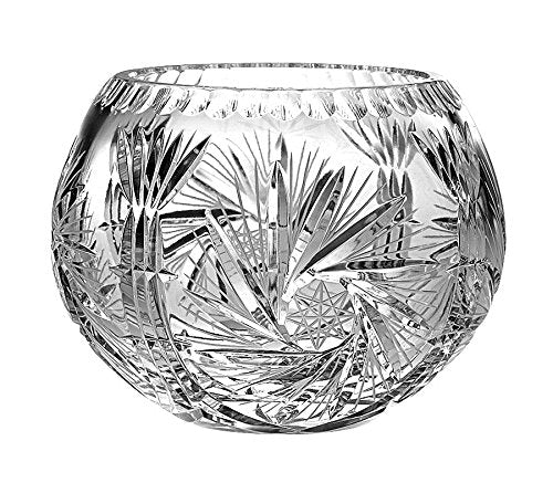 Barski European Hand Cut - Crystal Rose Bowl - Pinwheel Design 6 D, 4.75 Height - Made in Europe