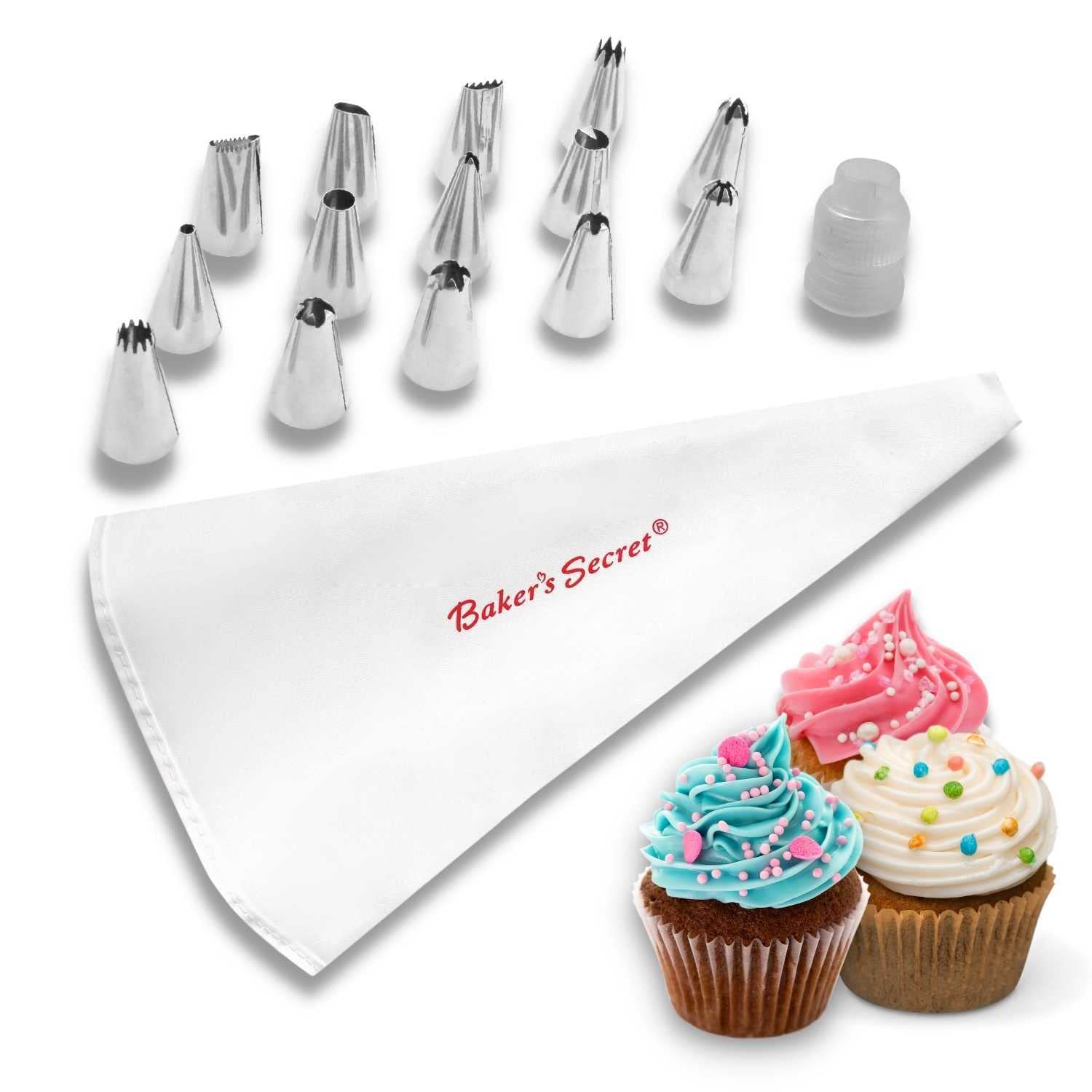 Baker'S Secret - Reusable Piping Bag And Tips Cake Decorating Supplies Kit, 16 Pieces Cake Decorating Set, Baking Kitchen Essent