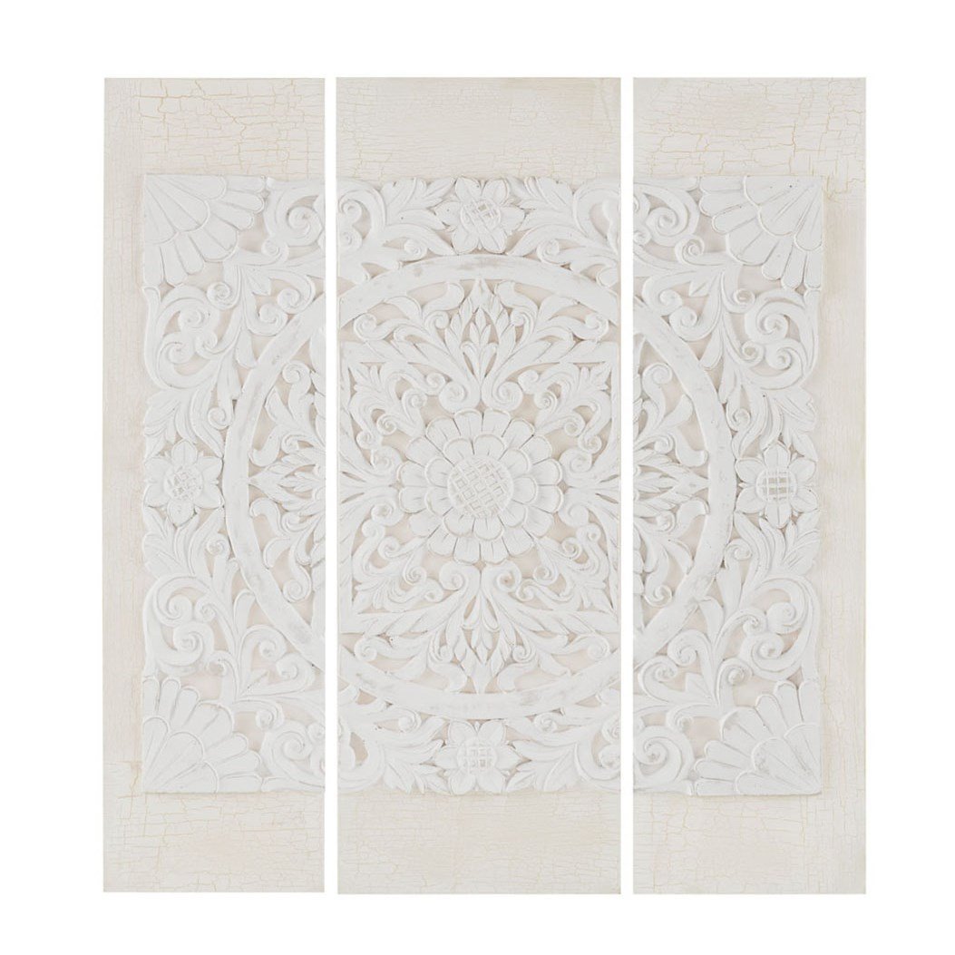 Madison Park Wall Art Living Room Decor - White Mandala Damask 3D Embelished Canvas, Home Accent Dining, Bathroom Decoration, Re