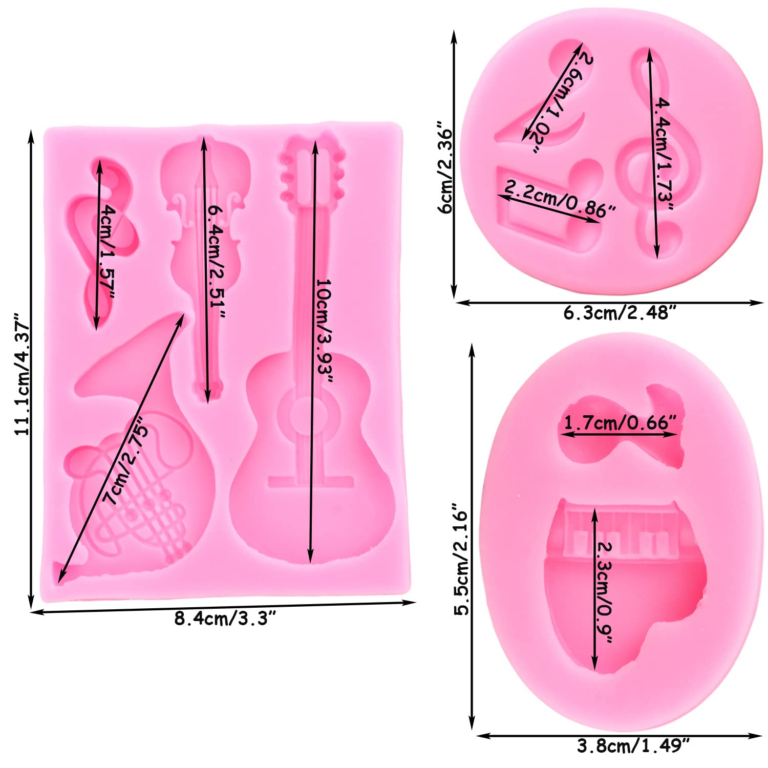 Mujiang Music Note Silicone Mold Musical Instrument Fondant Molds Guitar Piano Candy Mold For Cake Decorating Chocolate Gum Past