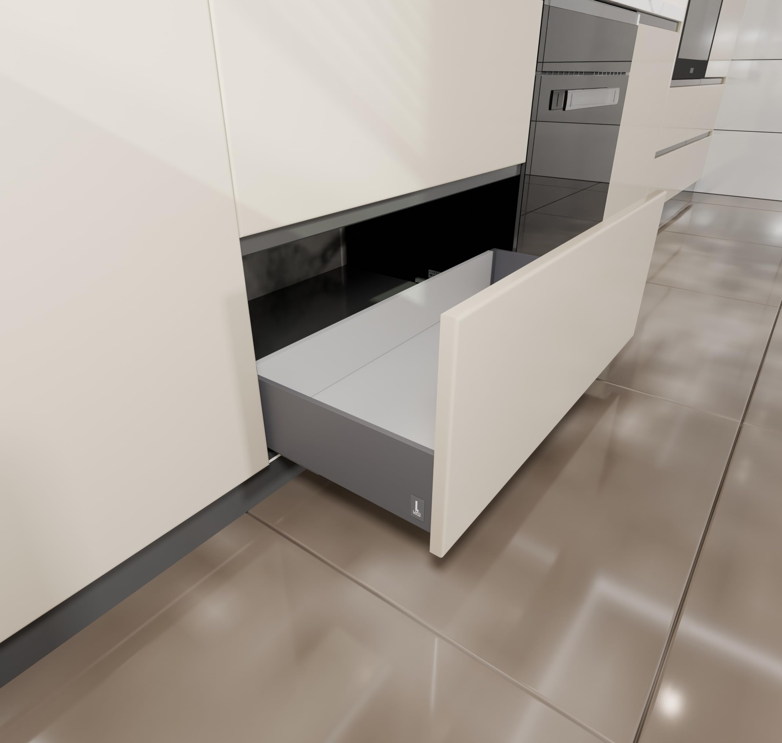 Lapo Alloy Steel Tandem Box Drawer, Soft Close Drawer System, 20 Inch (500Mm) & 8 Inch Height, 45 Kg Load Capacity, Modular Kitc