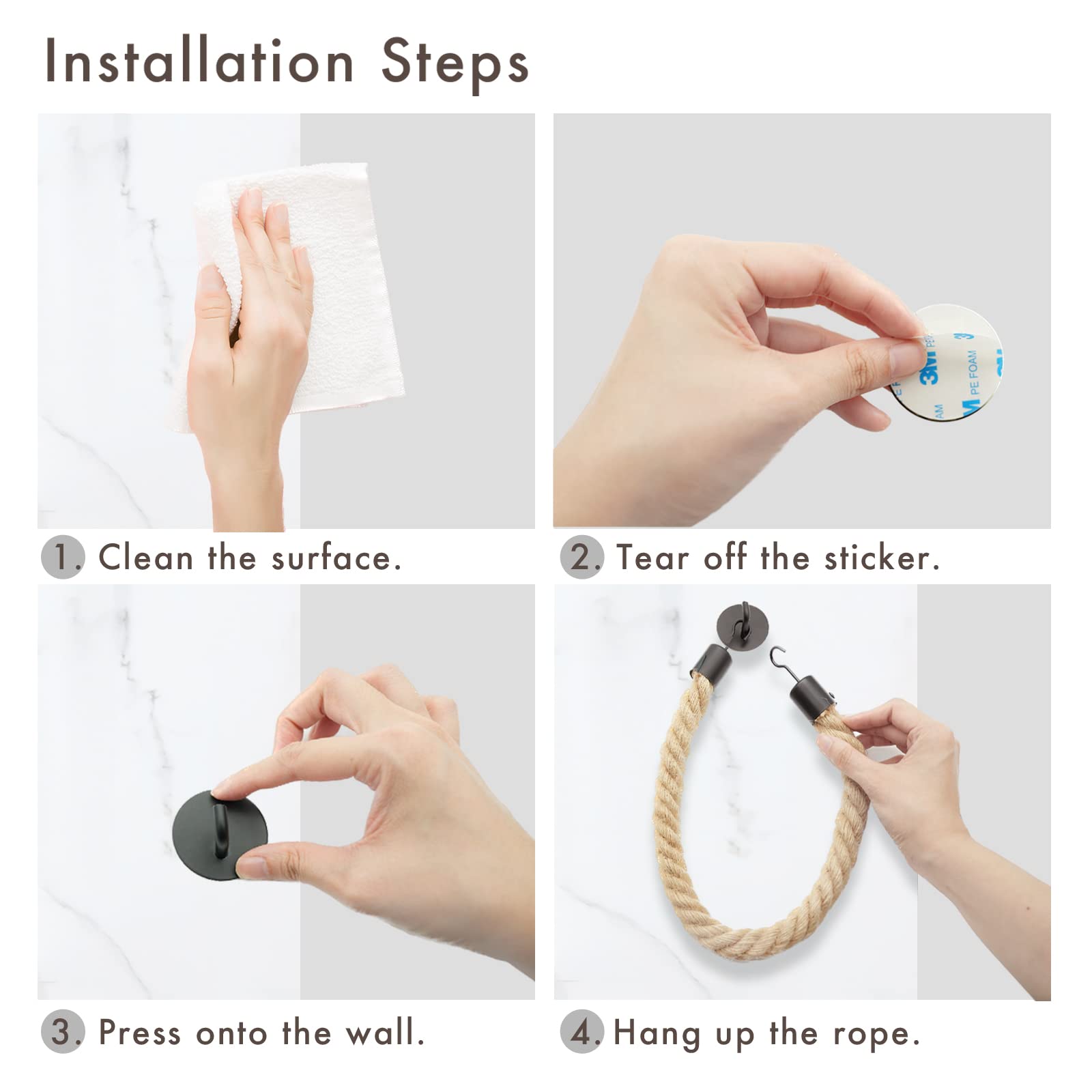 Wonqexz Hand Towel Holder,Toilet Roll Holder,Self Adhesive Toilet Paper Holder Wall Mount - Nautical Rope Tissue Holder - No Dri