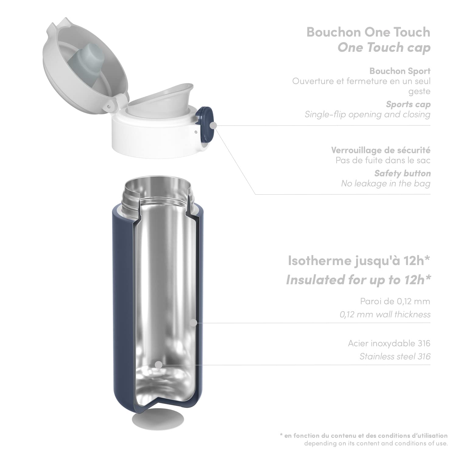 Monbento - Insulated Bottle Mb Pop Infinity - 12 Oz - Leakproof - Hot/Cold Up To 12 Hours - Small Water Bottle To Slip Into Hand