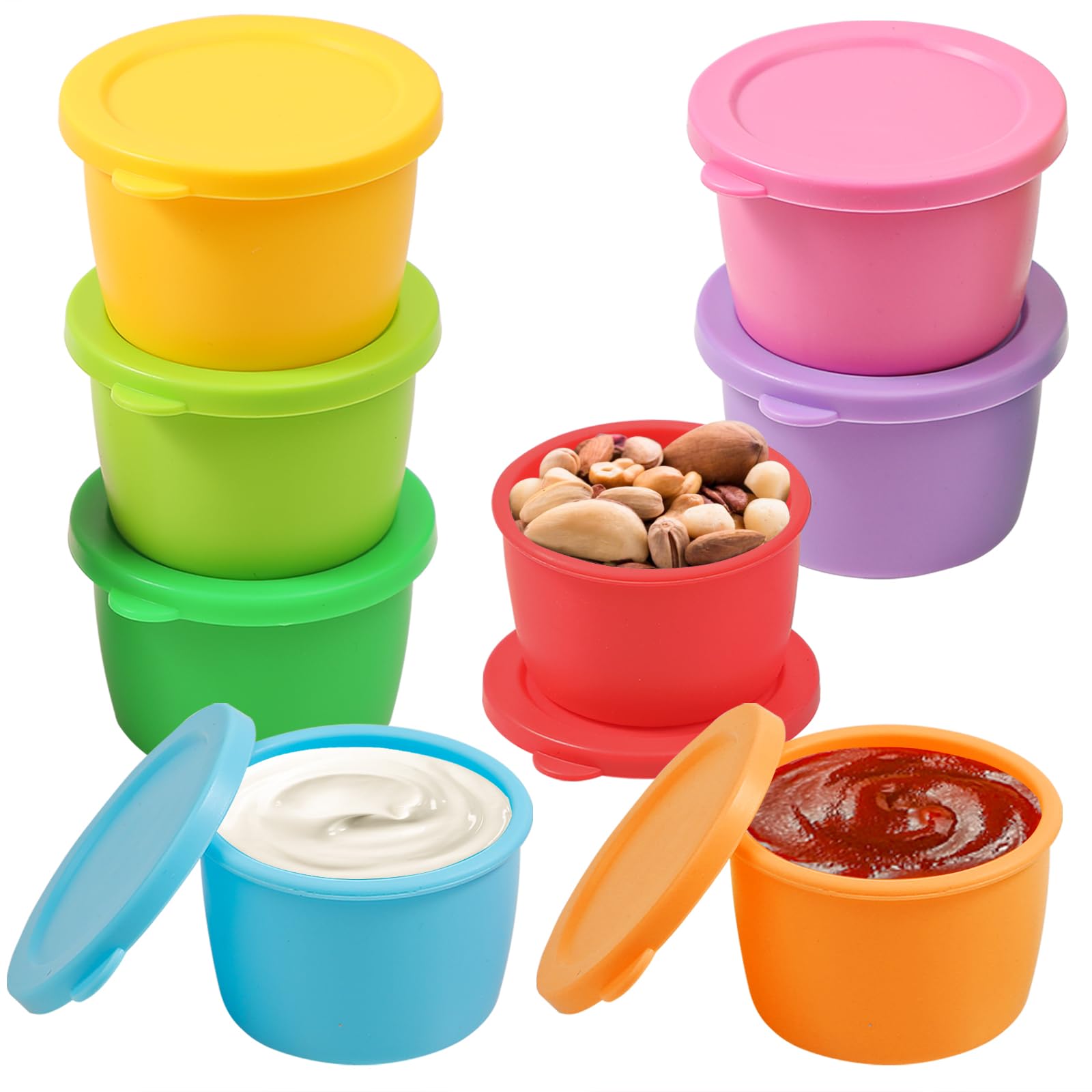 KOLUTI 2.4oz Salad Dressing Container To Go 8 Pack, Nonstick Silicone Condiment Portion Cup with Lid, Small Sauce Storage Box fo