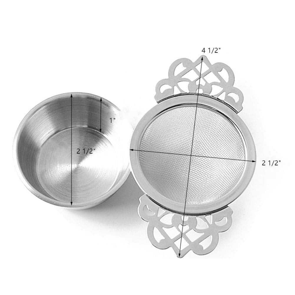 2 Pack Tea Strainers With Drip Bowls,Stainless Steel Loose Leaf Tea Strainers-The Empress Tea Strainer Mesh Tea Infuse With Doub