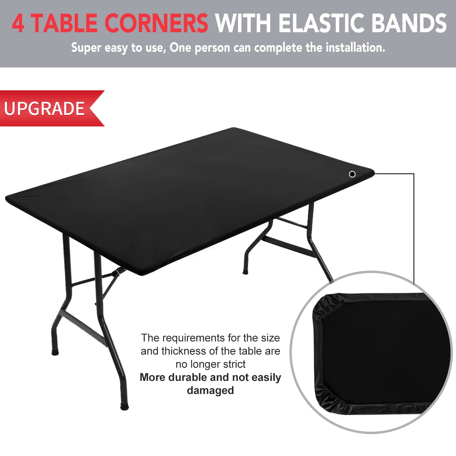 Obstal Fitted Table Clothes For 6 Foot Rectangle Tables, Reversible Waterproof Stain Resistant Elastic Stretch Tablecloth, Wipe
