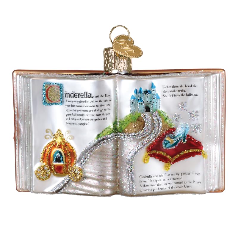 Old World Christmas Cinderella Book Glass Blown Ornament for Holiday Tree, Handcrafted Holiday Decoration, Book Collection