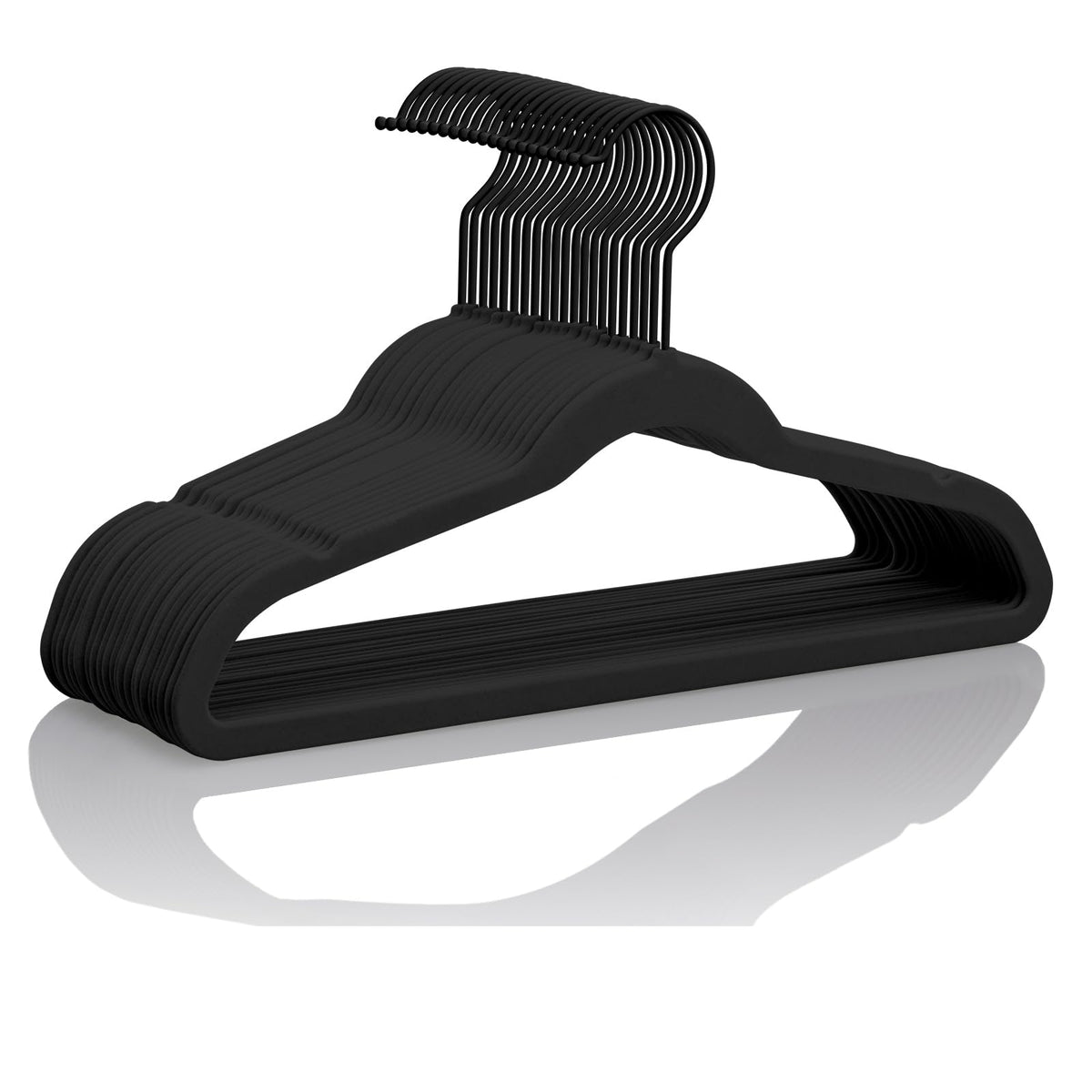 Mizgi Premium All Black Kids Velvet Hangers With Black Hooks 50 Pack 14'' Inch Black Felt Space Saving Hangers,Nonslip Huggable