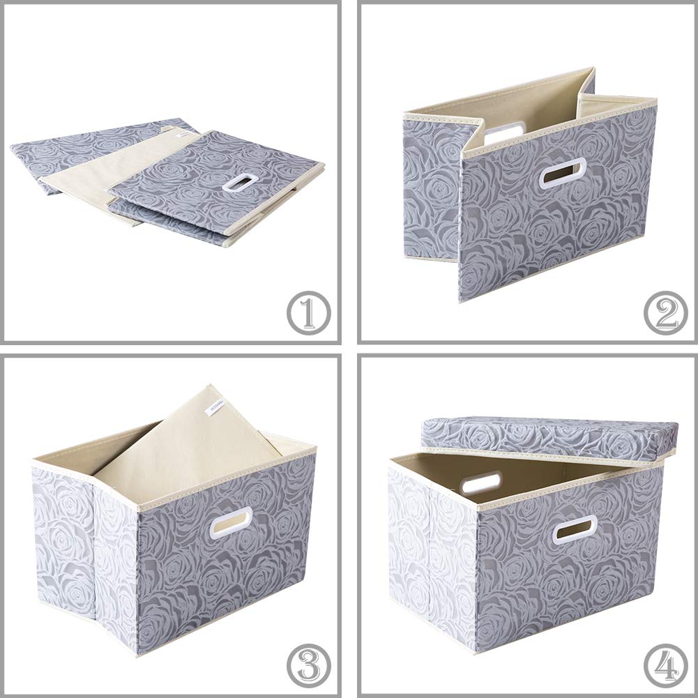 Prandom Foldable Storage Bins With Lids [5-Pack] Fabric Decorative Storage Box Cubes Organizer Containers Baskets With Cover Han