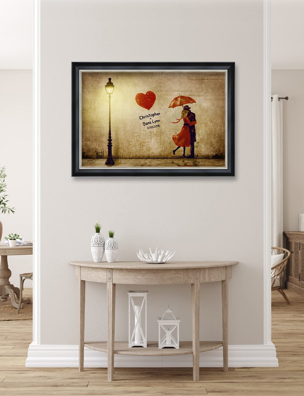 Ipic - Our First Kiss, Personalized Ideal Gift Custom Framed Wall Art With Names And Date, Giclee Prints With Solid Wood Frame,
