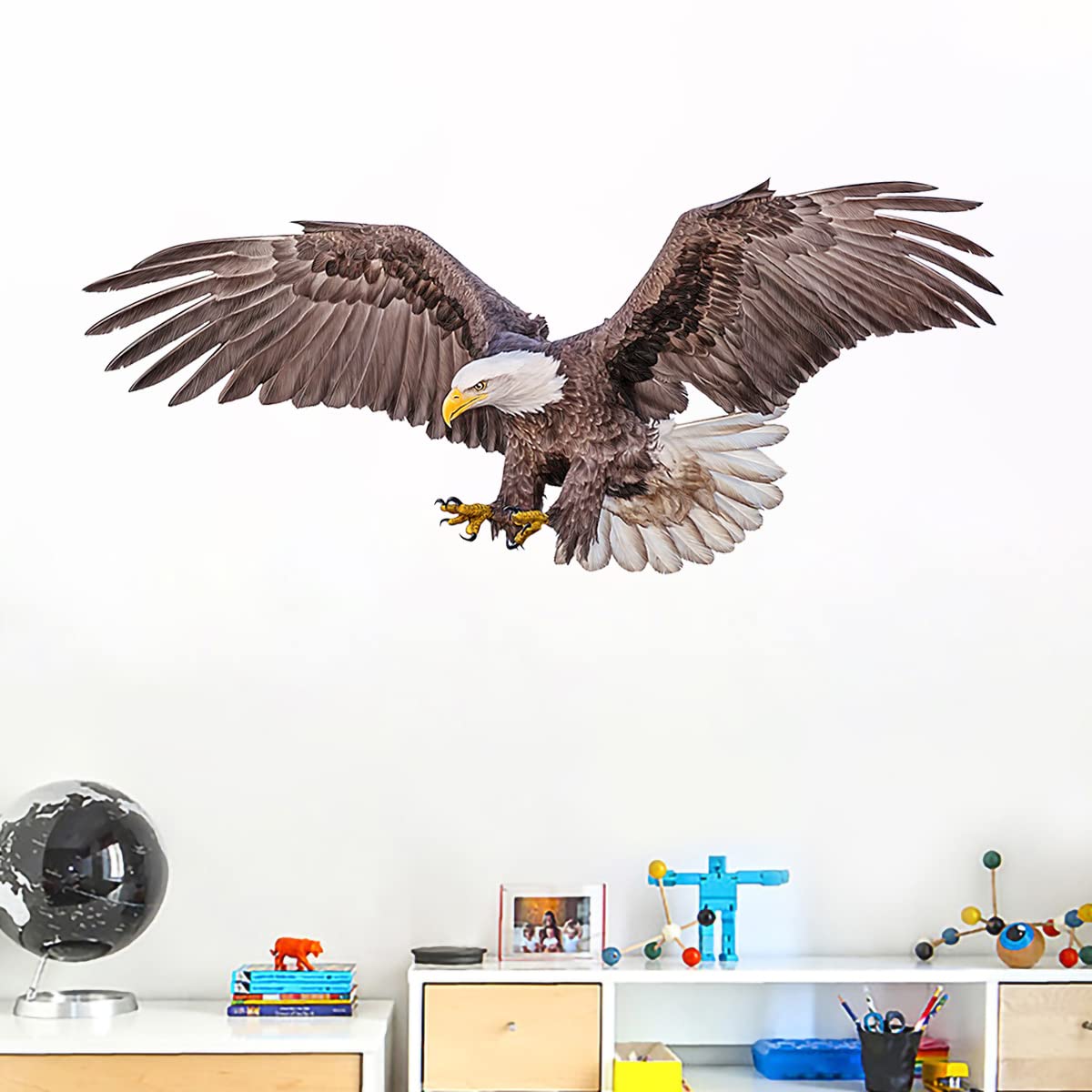 WOYINIS Hand Draw Bald Eagle Wall Decal Stickers 32'' x 15'' Peel & Stick Removable Eagle Wall Art Decor Decals for Living Room Bedroom Office Giant Wall Stickers