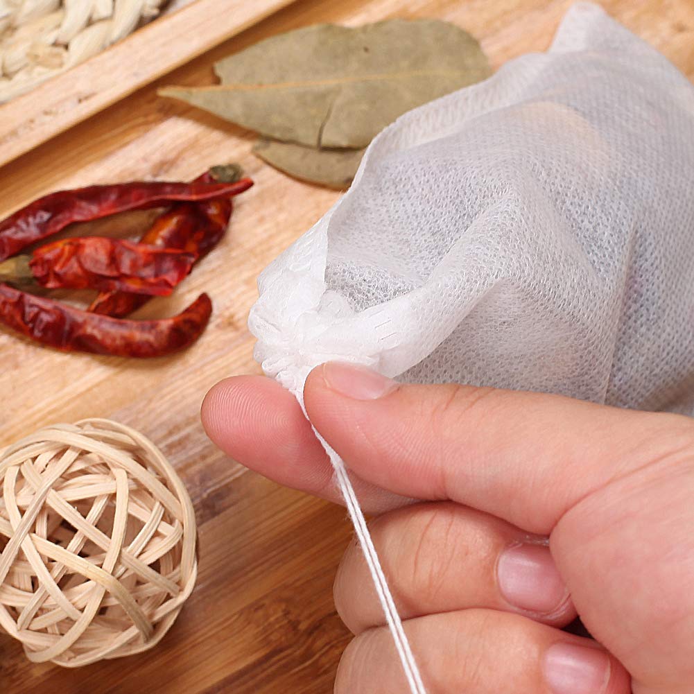 Fenshine 100Pcs Large Tea Bag - Disposable Empty Tea Filter Bags No Mess Mesh Bags With Drawstring For Concentrate/Iced Coffee,