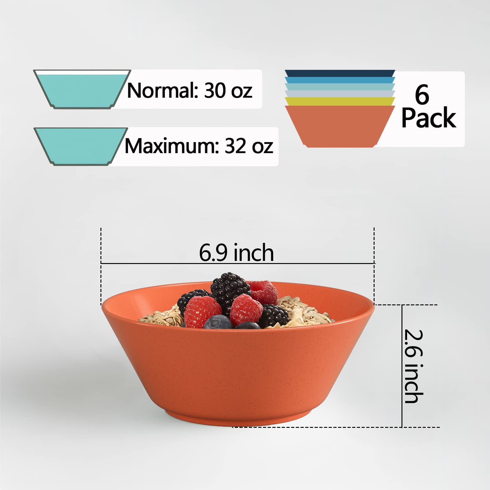 Unbreakable Large Cereal Bowls Set Of 6, 32 Ounce Bpa-Free Microwave And Dishwasher Safe Salad Bowls, Stackable Color Kitchen Bo