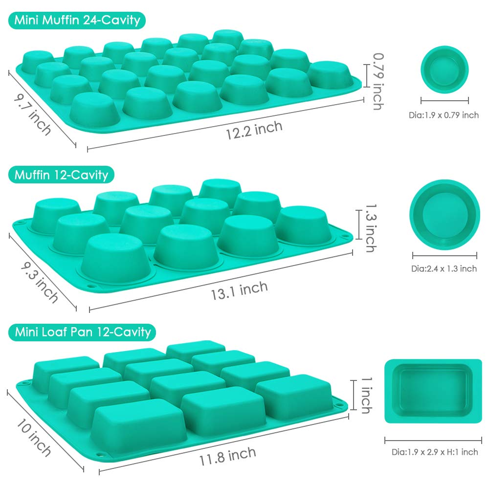 Webake Silicone Baking Pans Set Of 3, Silicone Bakeware Silicone Muffin Pan, Mini Cupcake Pan, Mini Brownie Pan, Silicone Molds
