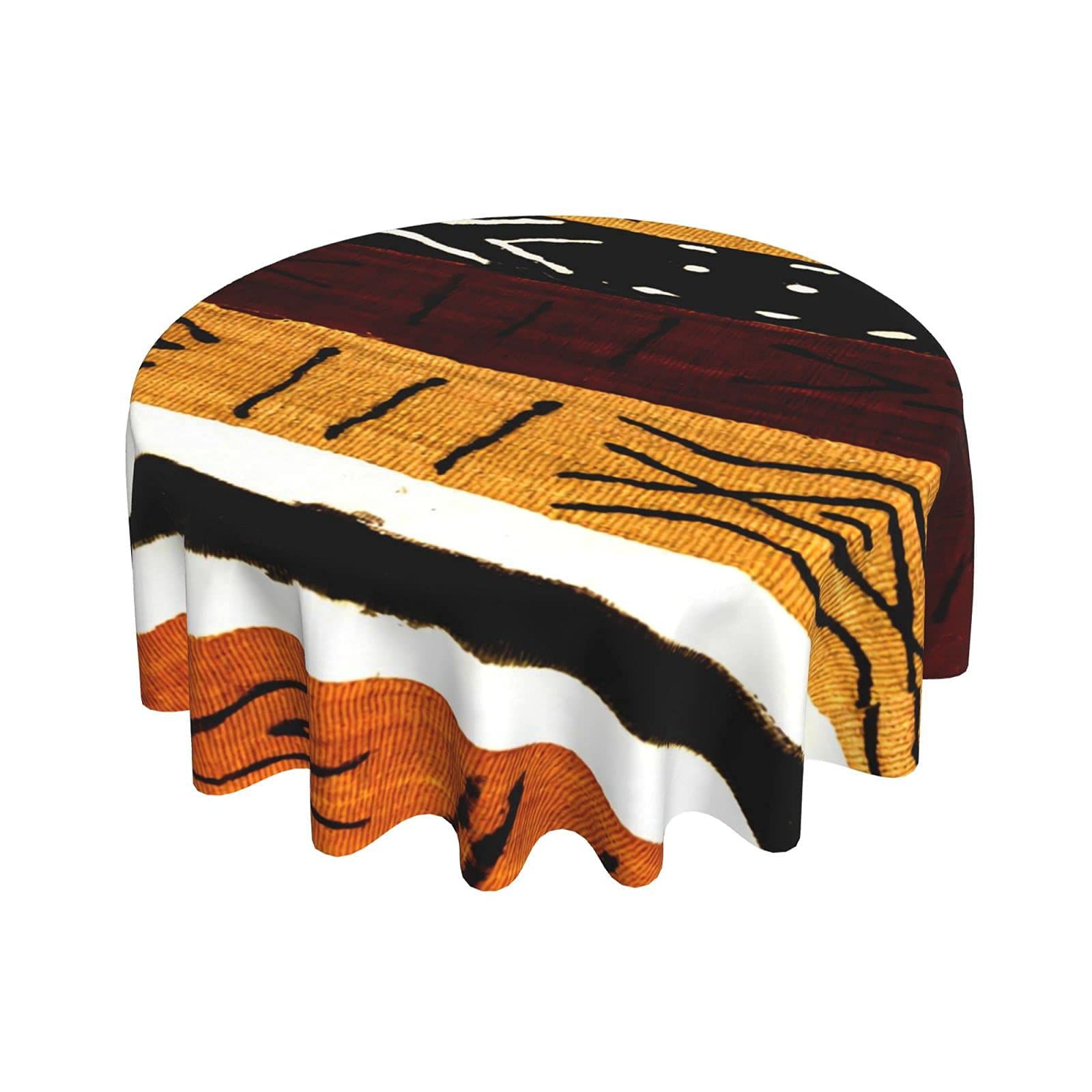 Freehotu African Tribe Kente Round Tablecloth Thicken Desk Cloth Washable Table Cover Table Cloth For Kitchen Daily Dinning Part