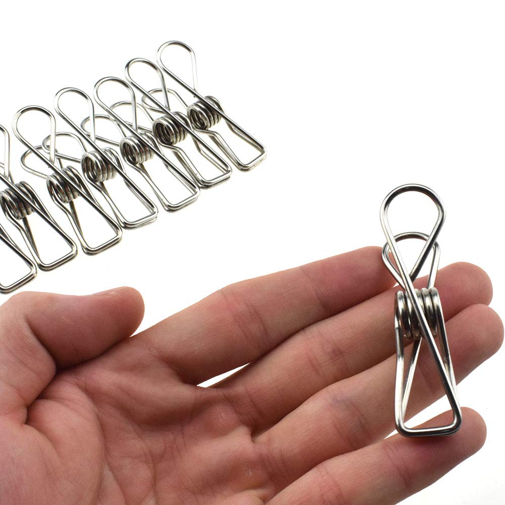Hahiyo Clothespins Chip Clips All Metal Stainless Steel No Rust Stains Strong Grip In Heavy Wind 2.5 Inches 14 Pack Large Do Not