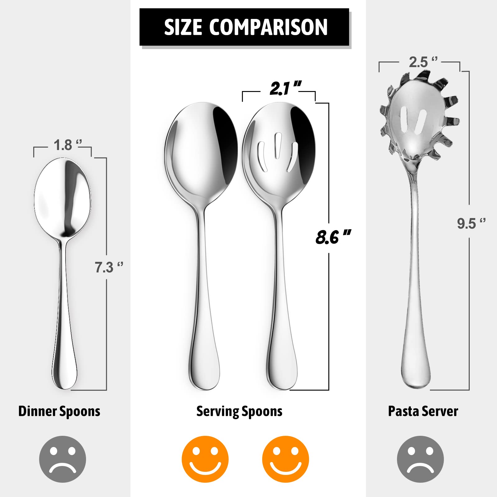 Hiware 8-Piece Serving Spoons Set - Includes 4 Serving Spoons And 4 Slotted Spoons, 18/8 Stainless Steel Buffet Serving Utensils