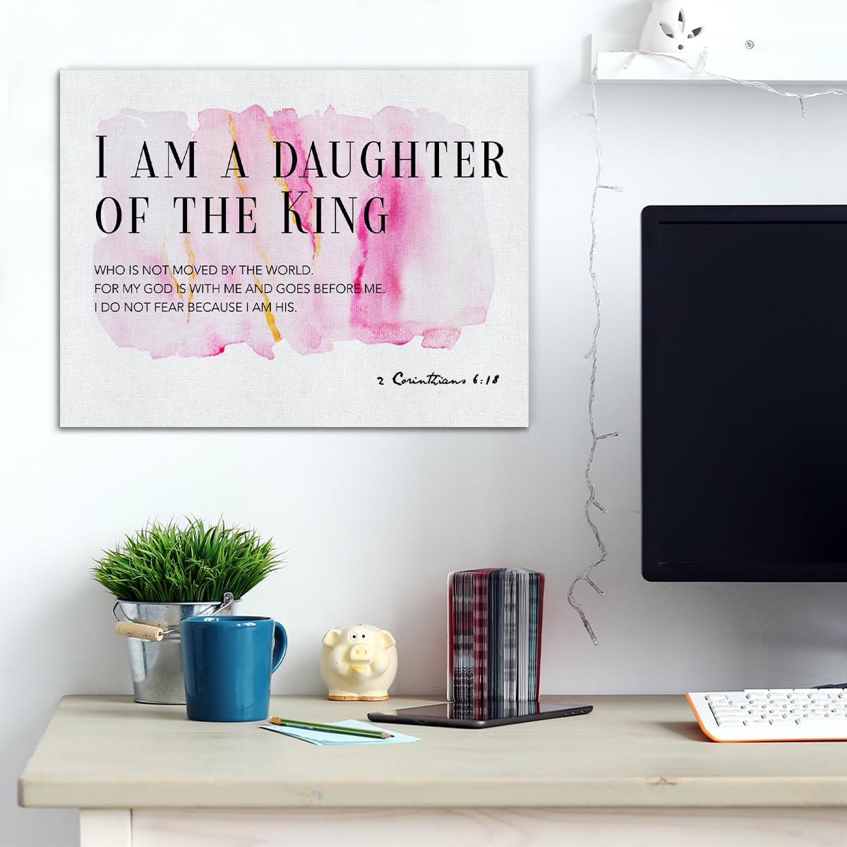TSUYAWU Daughter Gift Canvas Wall Art - Bible Verses, 15x11.5 Inches, Framed Watercolor Christian Decor for Nursery and Home