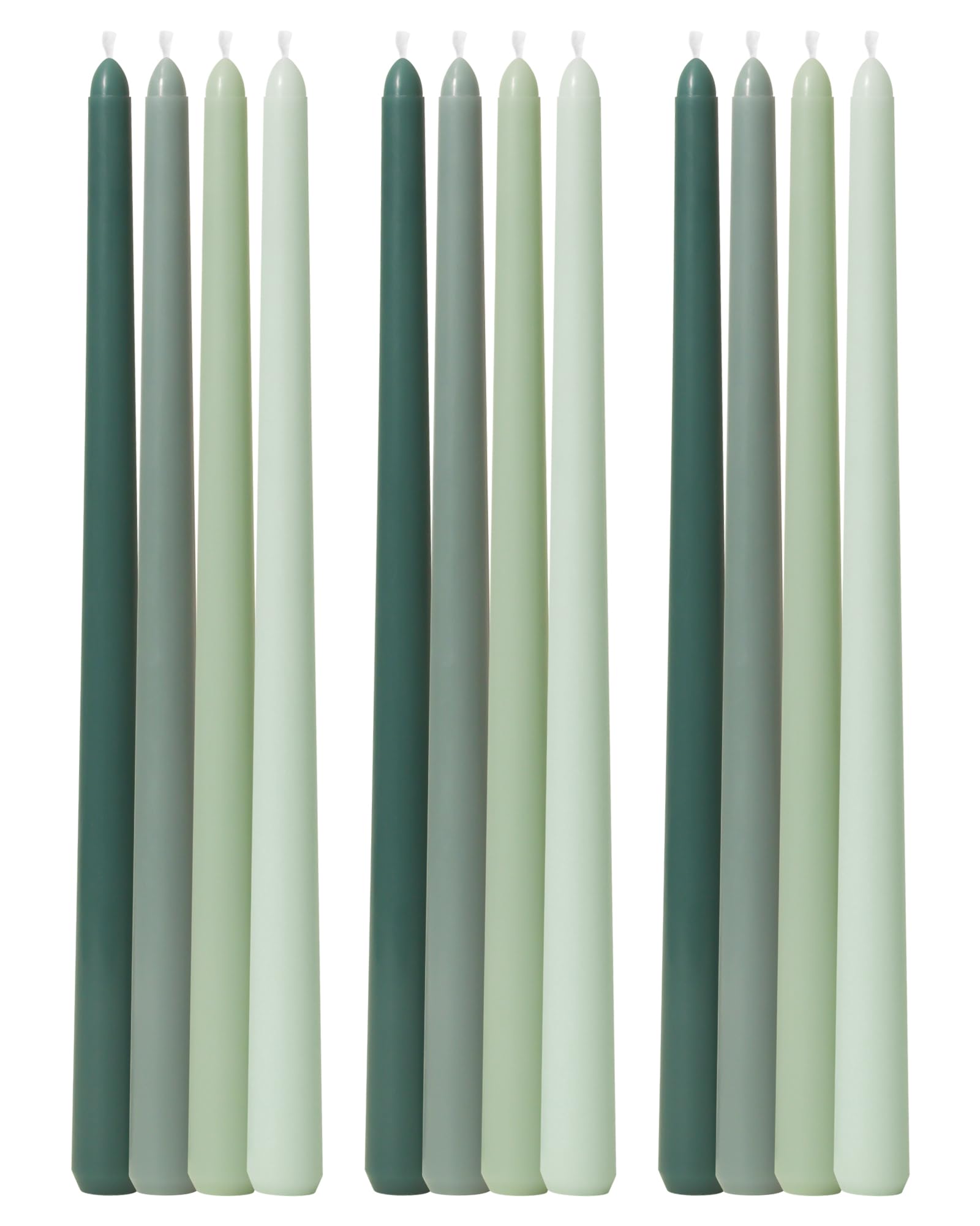 Viyffo 12 Inch Green Taper Candles Set of 12 Unscented Smokeless Long Tall Tapered Candle for Candlesticks Sticks Wedding Advent