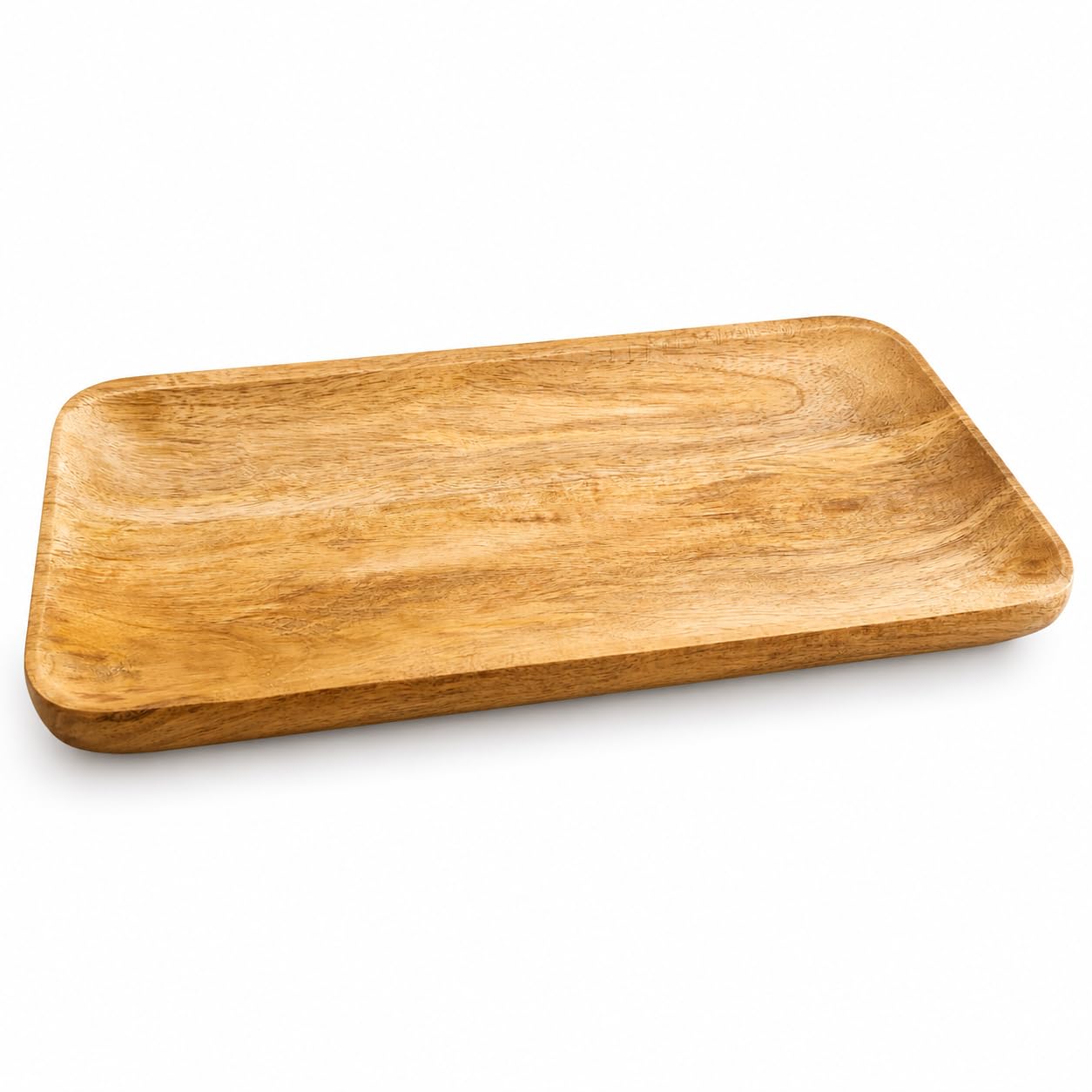Auranest Decors Wooden Serving Tray, Rectangular With Raised Edges | Natural Wood Grain, Rounded Corners, Lightweight Design, Sm